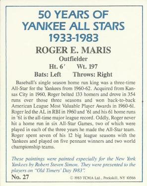 1983 TCMA 50 Years of New York Yankees All-Stars #27 Roger Maris Back