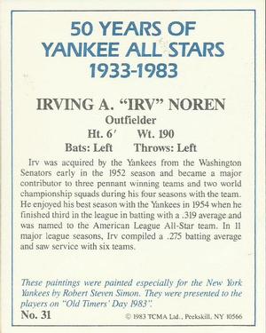 1983 TCMA 50 Years of New York Yankees All-Stars #31 Irv Noren Back
