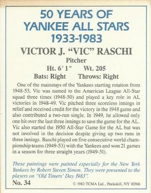1983 TCMA 50 Years of New York Yankees All-Stars #34 Vic Raschi Back