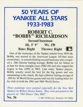 1983 TCMA 50 Years of New York Yankees All-Stars #36 Bobby Richardson Back
