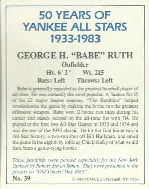 1983 TCMA 50 Years of New York Yankees All-Stars #39 Babe Ruth Back