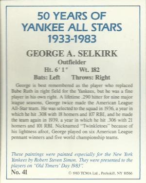 1983 TCMA 50 Years of New York Yankees All-Stars #41 George Selkirk Back