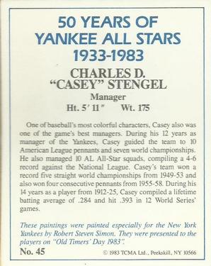 1983 TCMA 50 Years of New York Yankees All-Stars #45 Casey Stengel Back