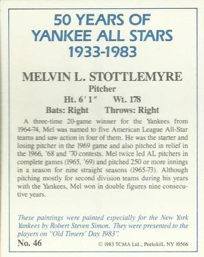 1983 TCMA 50 Years of New York Yankees All-Stars #46 Mel Stottlemyre Back