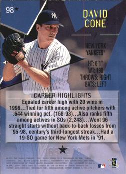 1999 Topps Stars - One Star Foil #98 David Cone Back