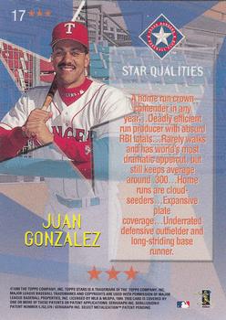 1999 Topps Stars - Three Star #17 Juan Gonzalez Back