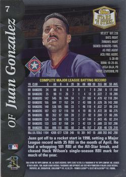 1999 Topps Stars 'N Steel #7 Juan Gonzalez Back
