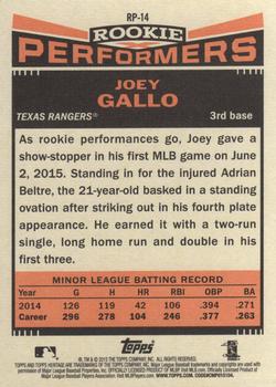 2015 Topps Heritage - Rookie Performers #RP-14 Joey Gallo Back