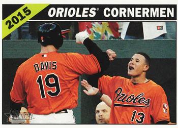 2015 Topps Heritage - Combo Cards #CC-6 Orioles Cornermen (Chris Davis / Manny Machado) Front