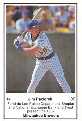 1987 Milwaukee Brewers Police - Fond du Lac Police Department, Shopko and National Exchange Bank & Trust #NNO Jim Paciorek Front