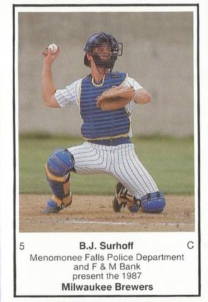 1987 Milwaukee Brewers Police - Menomonee Falls Police Department and F & M Bank #NNO B.J. Surhoff Front