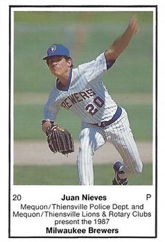 1987 Milwaukee Brewers Police - Mequon/Thiensville Police Dept and Mequon/Thiensville Lions & Rotary Clubs #NNO Juan Nieves Front