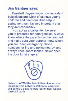 1987 Milwaukee Brewers Police - Mukwonago Police Department and Citizens Bank of Mukwonago #NNO Jim Gantner Back