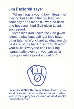 1987 Milwaukee Brewers Police - Mukwonago Police Department and Citizens Bank of Mukwonago #NNO Jim Paciorek Back