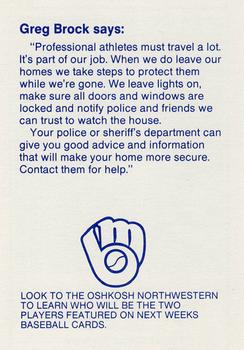 1987 Milwaukee Brewers Police - Oshkosh Police Department and Oshkosh B'Gosh Inc. #NNO Greg Brock Back