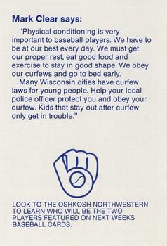 1987 Milwaukee Brewers Police - Oshkosh Police Department and Oshkosh B'Gosh Inc. #NNO Mark Clear Back