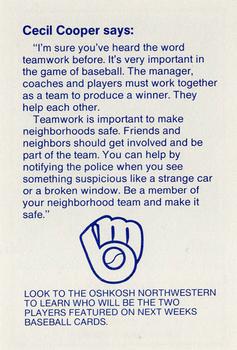 1987 Milwaukee Brewers Police - Oshkosh Police Department and Oshkosh B'Gosh Inc. #NNO Cecil Cooper Back