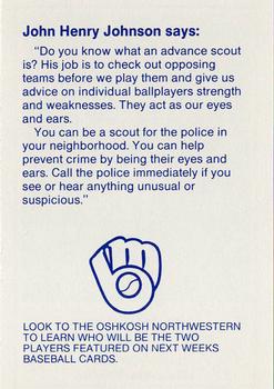 1987 Milwaukee Brewers Police - Oshkosh Police Department and Oshkosh B'Gosh Inc. #NNO John Henry Johnson Back