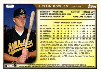 1999 Topps Traded and Rookies - Autographs #T7 Justin Bowles  Back