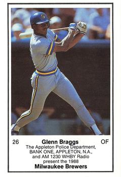 1988 Milwaukee Brewers Police - Appleton Police Department, BANK ONE, APPLETON, N.A. & AM 1230 WHBY Radio #NNO Glenn Braggs Front