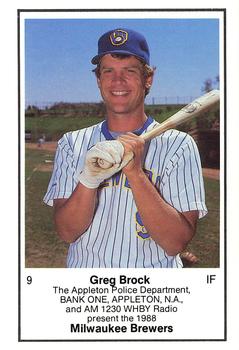 1988 Milwaukee Brewers Police - Appleton Police Department, BANK ONE, APPLETON, N.A. & AM 1230 WHBY Radio #NNO Greg Brock Front