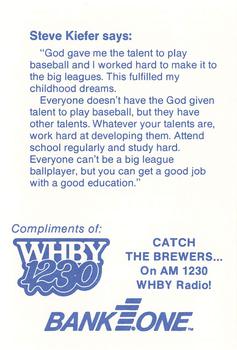 1988 Milwaukee Brewers Police - Appleton Police Department, BANK ONE, APPLETON, N.A. & AM 1230 WHBY Radio #NNO Steve Kiefer Back