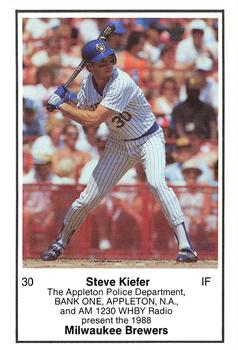 1988 Milwaukee Brewers Police - Appleton Police Department, BANK ONE, APPLETON, N.A. & AM 1230 WHBY Radio #NNO Steve Kiefer Front