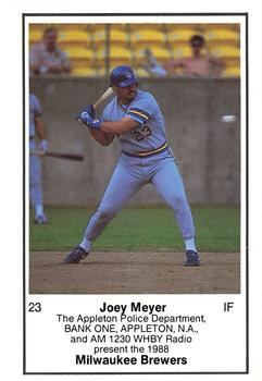 1988 Milwaukee Brewers Police - Appleton Police Department, BANK ONE, APPLETON, N.A. & AM 1230 WHBY Radio #NNO Joey Meyer Front