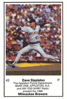 1988 Milwaukee Brewers Police - Appleton Police Department, BANK ONE, APPLETON, N.A. & AM 1230 WHBY Radio #NNO Dave Stapleton Front