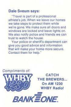 1988 Milwaukee Brewers Police - Appleton Police Department, BANK ONE, APPLETON, N.A. & AM 1230 WHBY Radio #NNO Dale Sveum Back