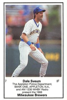 1988 Milwaukee Brewers Police - Appleton Police Department, BANK ONE, APPLETON, N.A. & AM 1230 WHBY Radio #NNO Dale Sveum Front