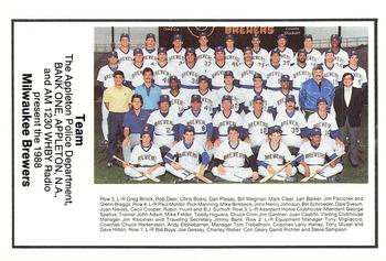 1988 Milwaukee Brewers Police - Appleton Police Department, BANK ONE, APPLETON, N.A. & AM 1230 WHBY Radio #NNO Milwaukee Brewers Team Photo Front