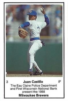 1988 Milwaukee Brewers Police - Eau Claire #NNO Juan Castillo Front