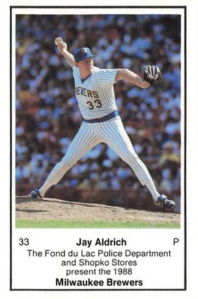 1988 Milwaukee Brewers Police - Fond du Lac Police Department & Shopko Stores #NNO Jay Aldrich Front
