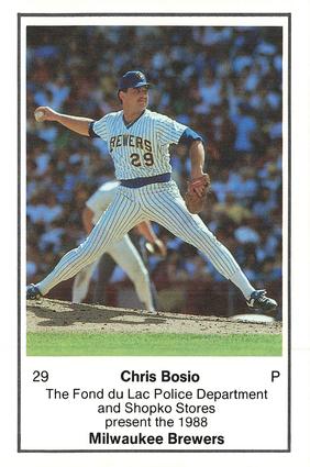 1988 Milwaukee Brewers Police - Fond du Lac Police Department & Shopko Stores #NNO Chris Bosio Front