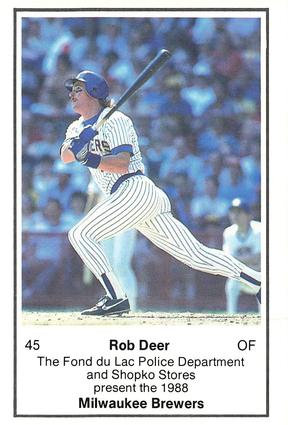 1988 Milwaukee Brewers Police - Fond du Lac Police Department & Shopko Stores #NNO Rob Deer Front