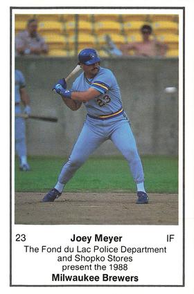 1988 Milwaukee Brewers Police - Fond du Lac Police Department & Shopko Stores #NNO Joey Meyer Front