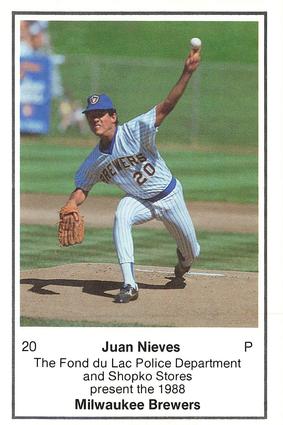 1988 Milwaukee Brewers Police - Fond du Lac Police Department & Shopko Stores #NNO Juan Nieves Front