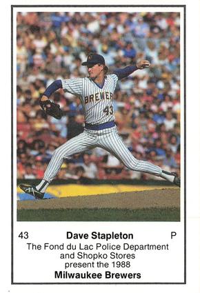 1988 Milwaukee Brewers Police - Fond du Lac Police Department & Shopko Stores #NNO Dave Stapleton Front