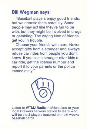 1988 Milwaukee Brewers Police - Fond du Lac Police Department & Shopko Stores #NNO Bill Wegman Back