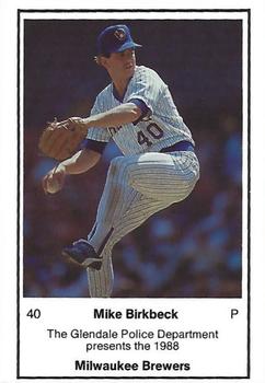 1988 Milwaukee Brewers Police - Glendale Police Department #NNO Mike Birkbeck Front