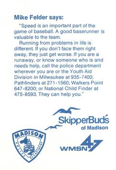 1988 Milwaukee Brewers Police - Madison Prof PO Assoc #NNO Mike Felder Back