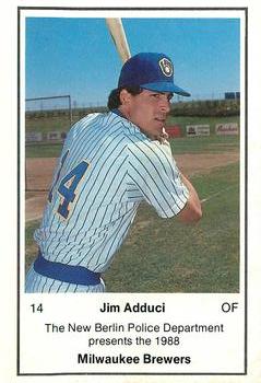 1988 Milwaukee Brewers Police - New Berlin PD #NNO Jim Adduci Front