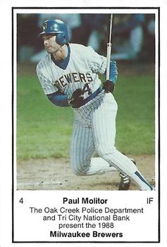 1988 Milwaukee Brewers Police - Oak Creek PD #NNO Paul Molitor Front