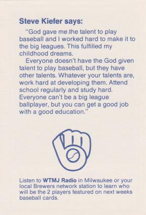 1988 Milwaukee Brewers Police - Oconomowoc City PD #NNO Steve Kiefer Back