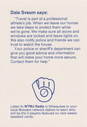 1988 Milwaukee Brewers Police - Oconomowoc City PD #NNO Dale Sveum Back