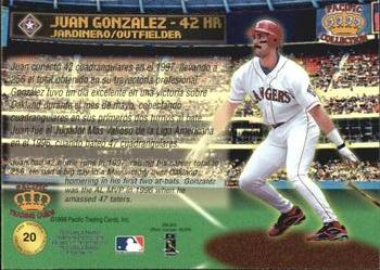 1998 Pacific - Home Run Hitters #20 Juan Gonzalez Back