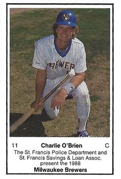 1988 Milwaukee Brewers Police - St. Francis Police Department and St. Francis Savings & Loan Assoc. #NNO Charlie O'Brien Front