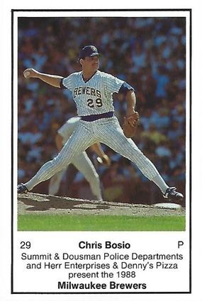 1988 Milwaukee Brewers Police - Summit & Dousman Police Departments and Herr Enterprises & Denny's Pizza #NNO Chris Bosio Front