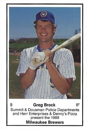 1988 Milwaukee Brewers Police - Summit & Dousman Police Departments and Herr Enterprises & Denny's Pizza #NNO Greg Brock Front